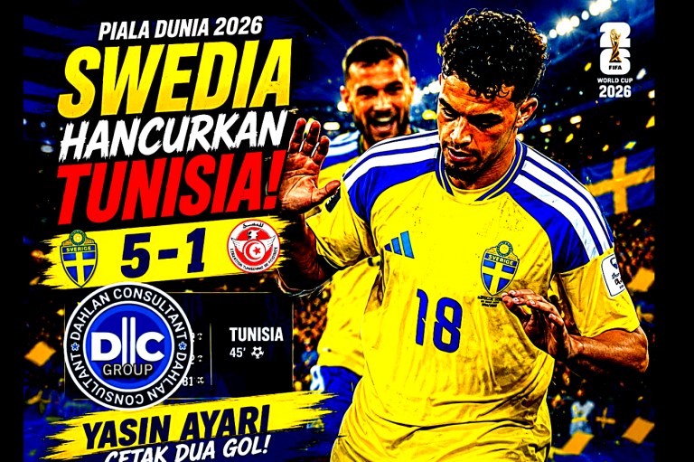 Swedia Hancurkan Tunisia 5-1 di Piala Dunia 2026, Yasin Ayari Cetak Dua Gol